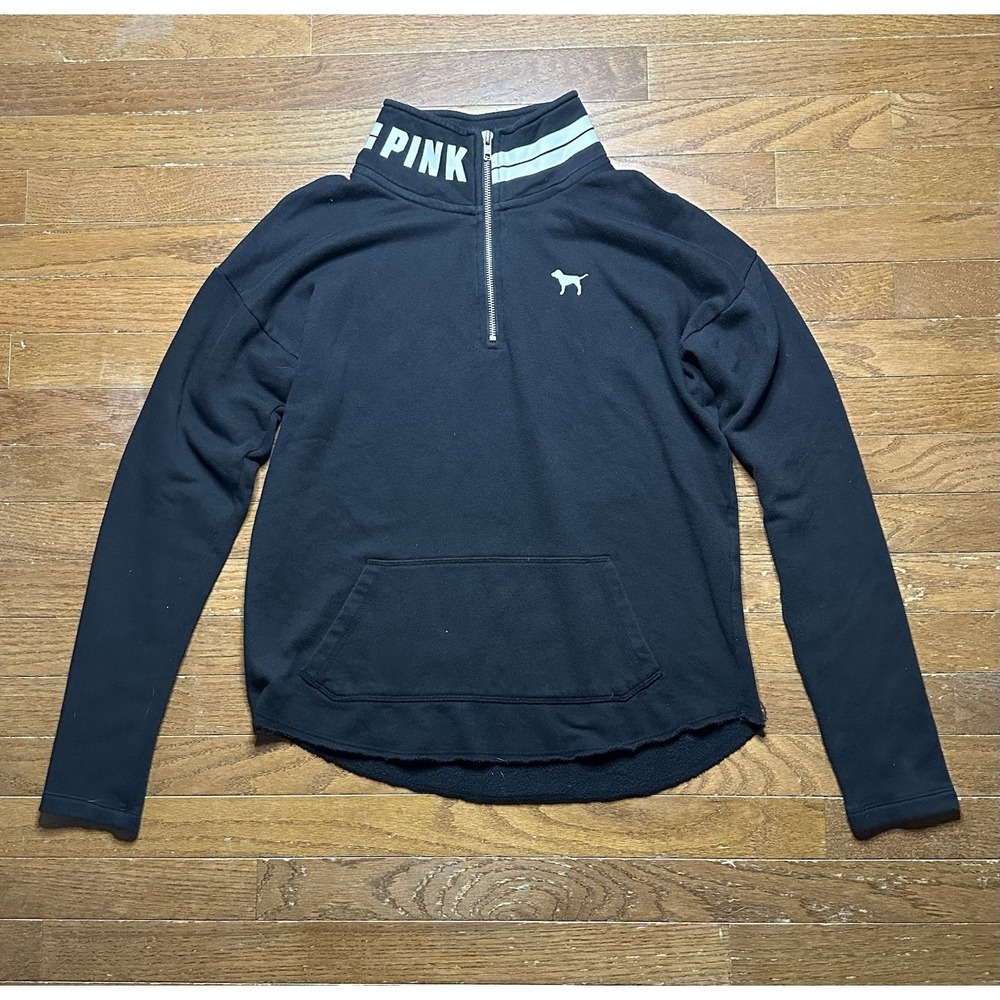 Victoria's Secret PINK Black Quarter Zip Pullover Womens Small 2014